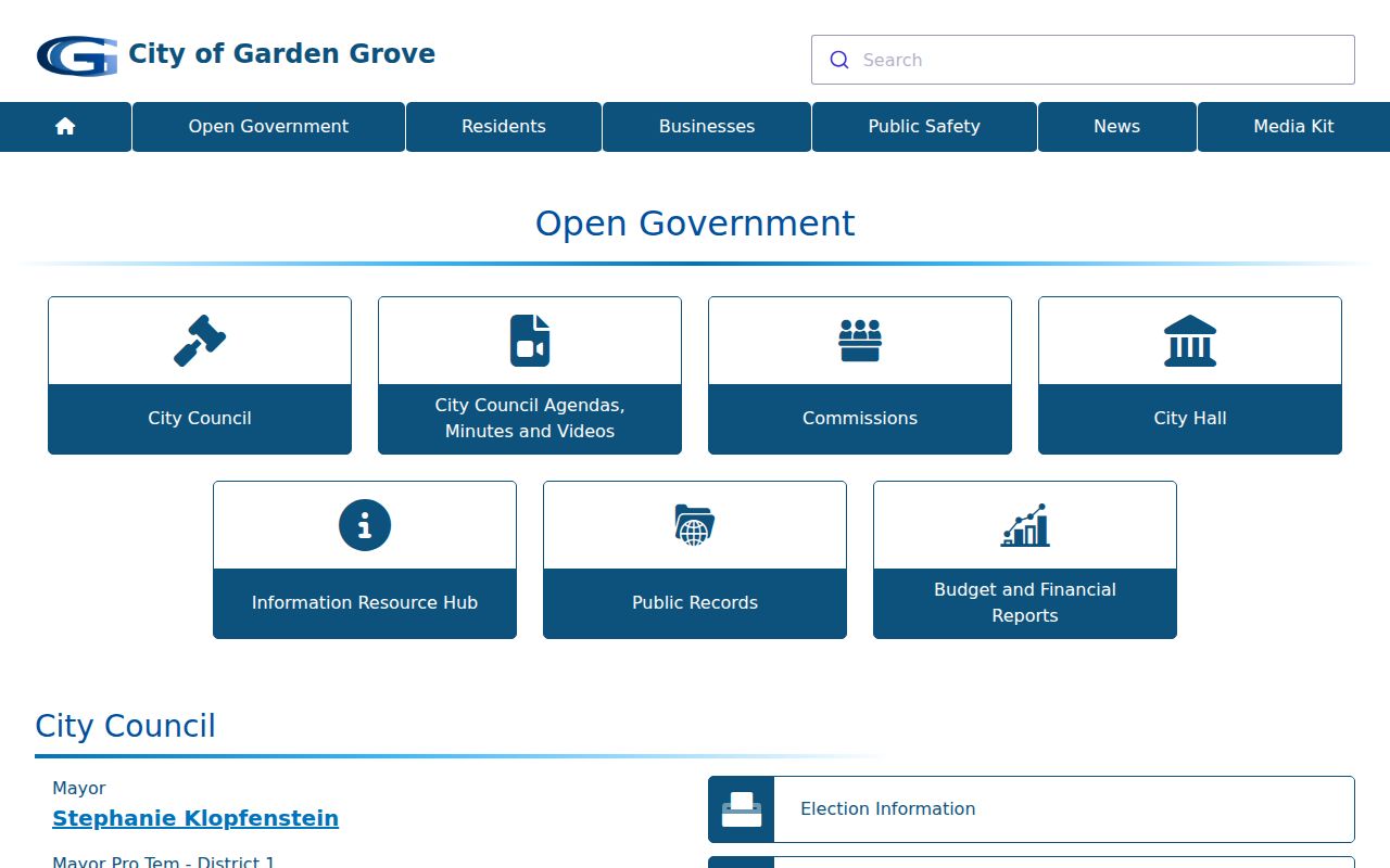 Garden Grove residents directory civic open-government gateway