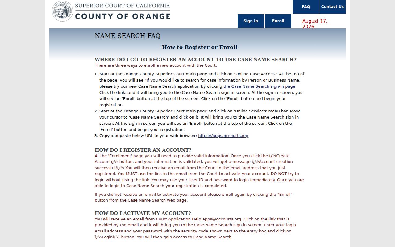 Garden Grove resident lookup court name search FAQ
