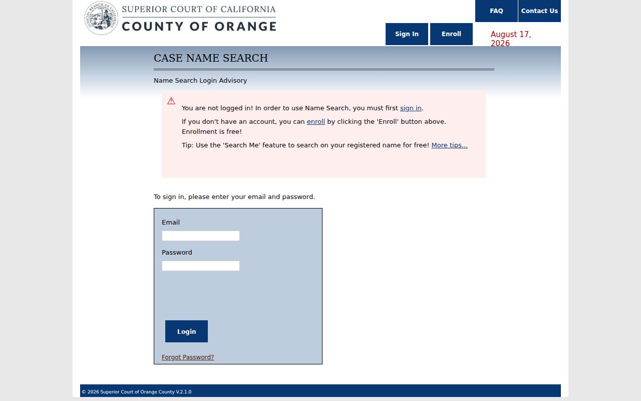 Garden Grove resident lookup Orange County court name search