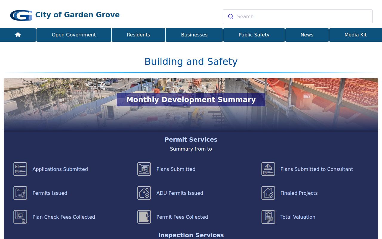 Garden Grove street directory permits inspections and GIS mapping