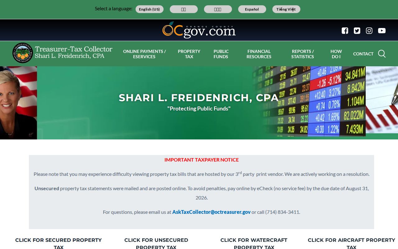 Garden Grove street directory Orange County property tax search